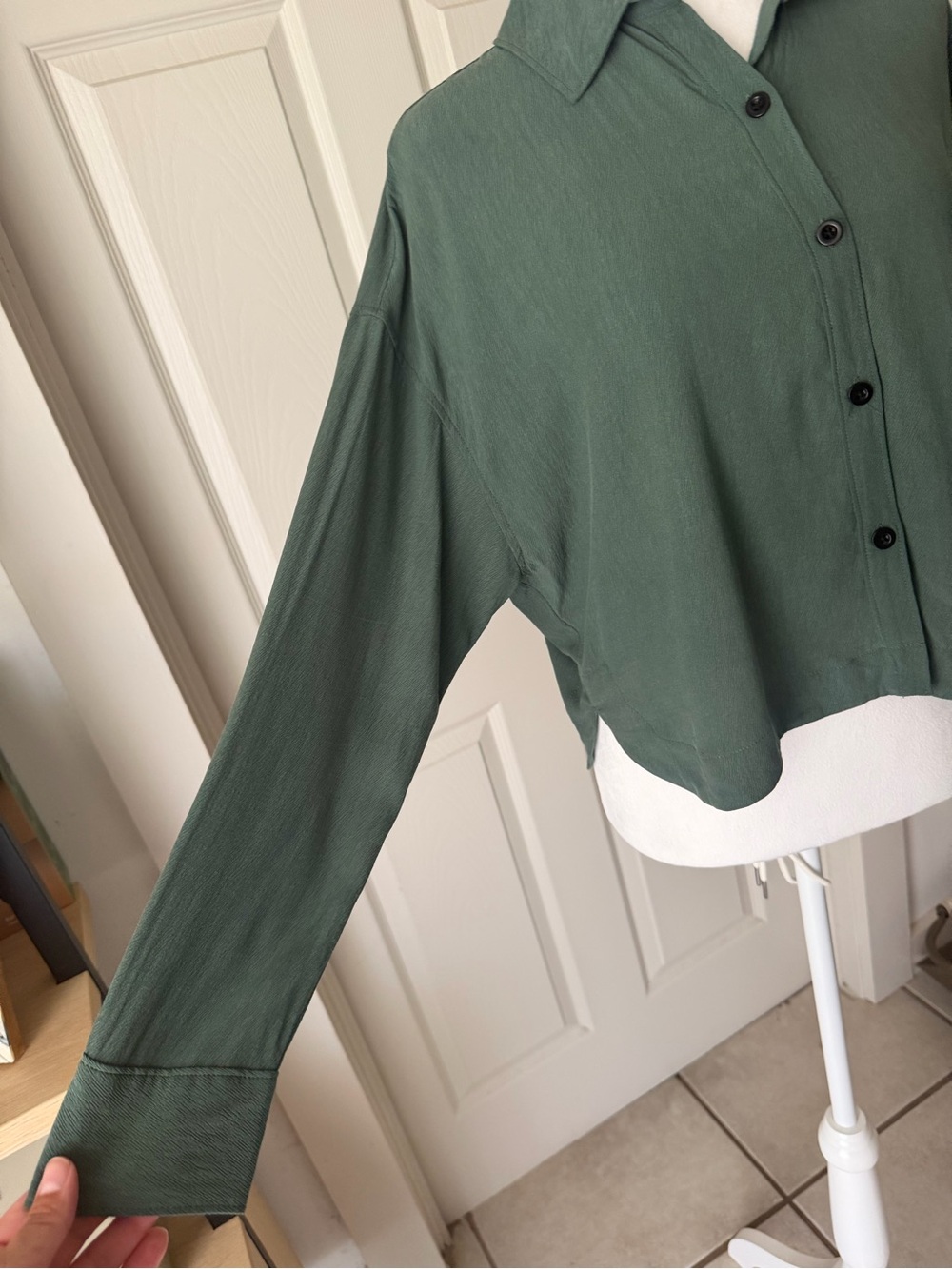 Madewell S Sage Green Lyocell Button Front Shirt Blouse Cropped Boxy Oversized - Picture 10 of 14